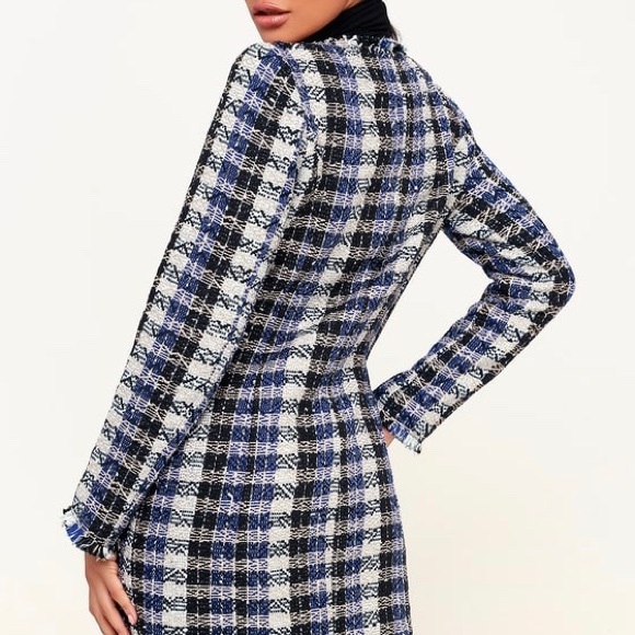 Upper East Side Multi Plaid Navy Blue Tweed Coat - Picture 3 of 3